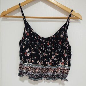 City Triangles Strappy Floral Crop Tank Black S Boho Cottage Y2K